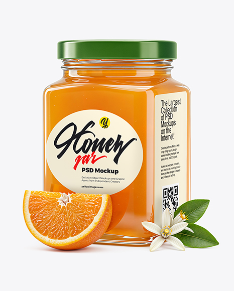 Square Glass Jar with Orange Blossom Honey Mockup - Free+84++Square+Honey+Jar+Mockup+PSD+File