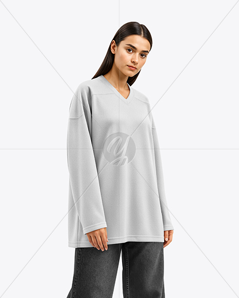 Woman Wearing Ice Hockey Jersey Mockup