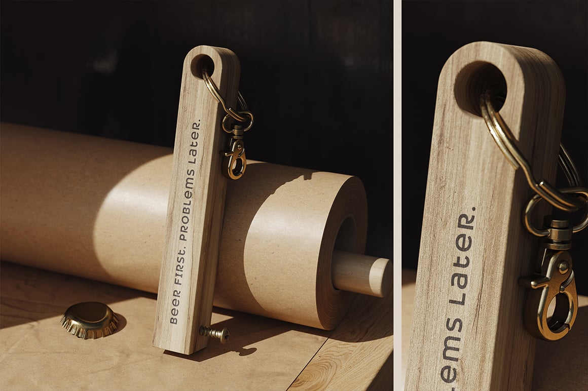 Wooden Bottle Opener with Screw Mockup