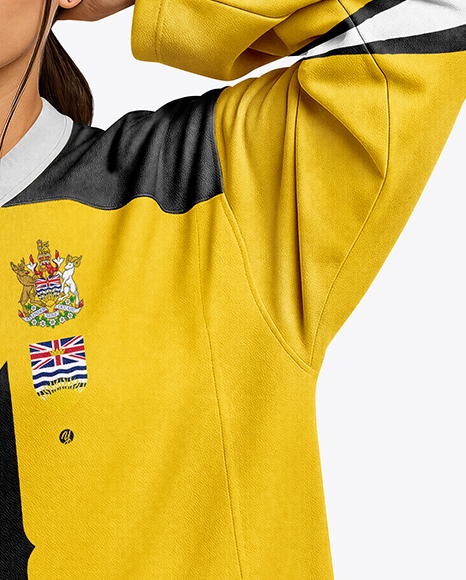 Woman Wearing Ice Hockey Jersey and Cap Mockup