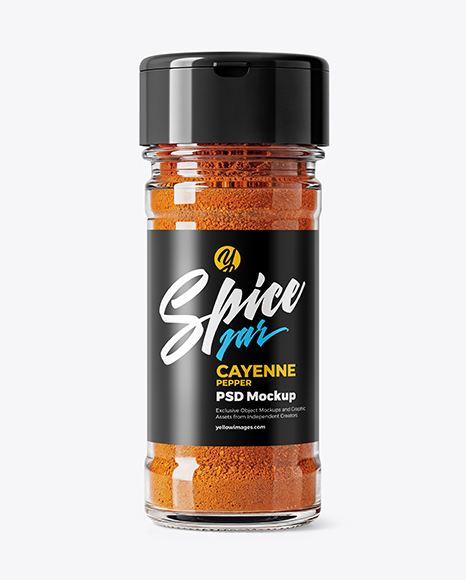 Spice Glass Jar with Cayenne Pepper Mockup - Realistic mockups