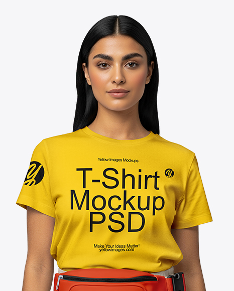 Woman Wearing T-Shirt with Fanny Pack Mockup