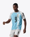 Soccer Player Wearing Raglan Jersey and Shorts Mockup