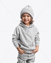 Boy Wearing a Hoodie and Beanie Hat Mockup