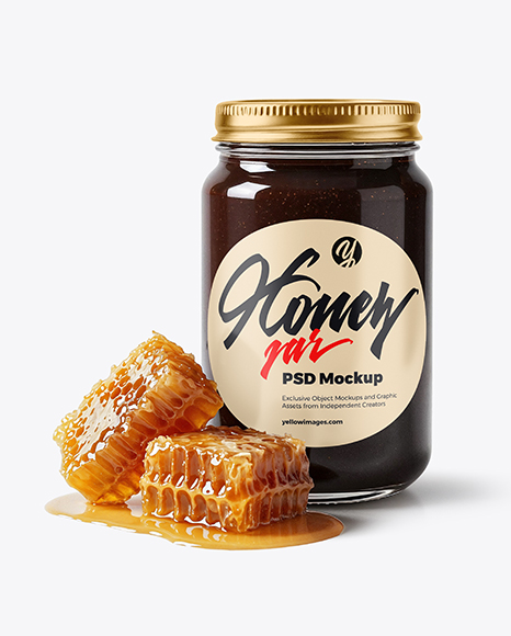 Glass Jar with Dark Eucalyptus Honey Mockup - Realistic mockups