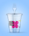 Clear Plastic Dessert Cup with Fork Mockup