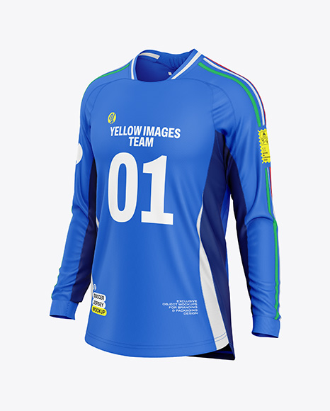 Long Sleeve Soccer Jersey Mockup - Half Side View - 3D jersey mockup