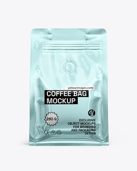 Glossy Metallic Coffee Package Mockup - Metal keychain mockup
