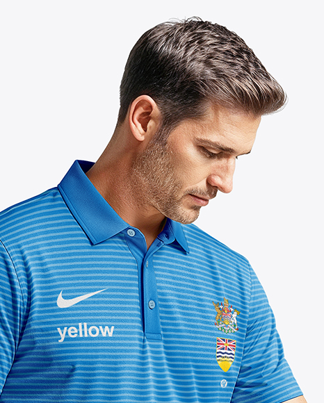 Man Wearing Golf Shirt and Shorts with Bag Mockup