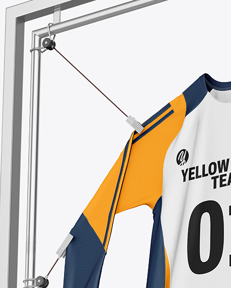 Training Long Sleeve Jersey Hanging on a Hooked Frame Mockup