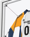 Training Long Sleeve Jersey Hanging on a Hooked Frame Mockup