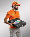 Delivery Man with Pizza Box Wearing Polo Shirt Mockup