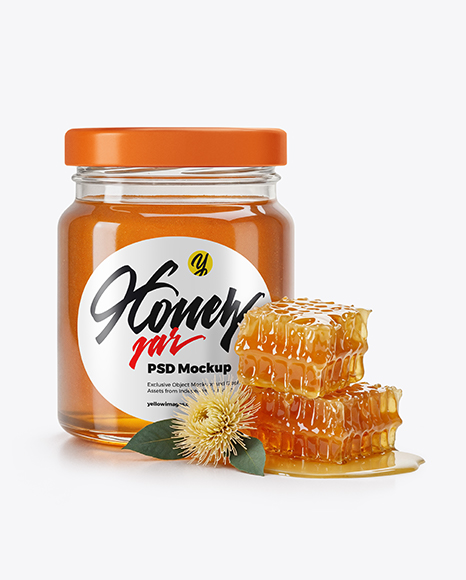 Glass Jar with Eucalyptus Honey Mockup - Realistic mockups