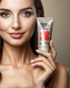 Woman Holding Glossy Cosmetic Tube in a Hand Mockup
