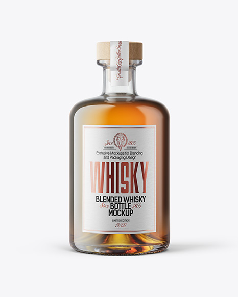 Whiskey Bottle with Wooden Cap Mockup