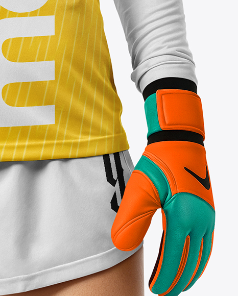 Female Soccer Goalkeeper Wearing Long Sleeve Jersey and Shorts Mockup