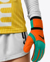 Female Soccer Goalkeeper Wearing Long Sleeve Jersey and Shorts Mockup