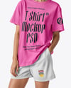 Young Woman Wearing a T-Shirt and Shorts Mockup