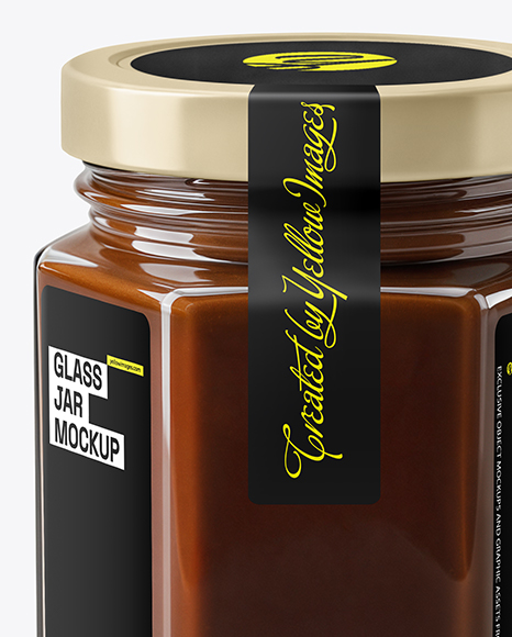 Glass Hexagonal Jar with Chocolate Fudge Sauce Mockup