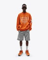 Young Black Man Wearing Oversize Sweatshirt and Shorts Mockup