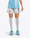 Woman Wearing Soccer Jersey and Shorts Mockup