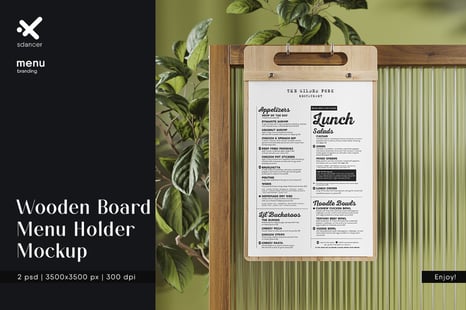 Wooden Board Menu Holder Mockup - Stationery Mockups