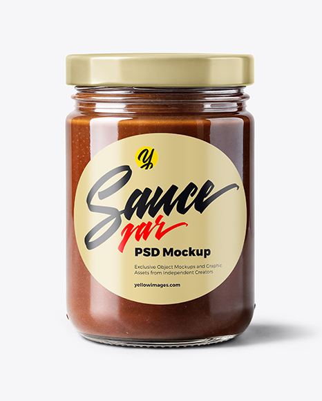 Clear Glass Jar with Chocolate Fudge Sauce Mockup - Sauce bottle mockup