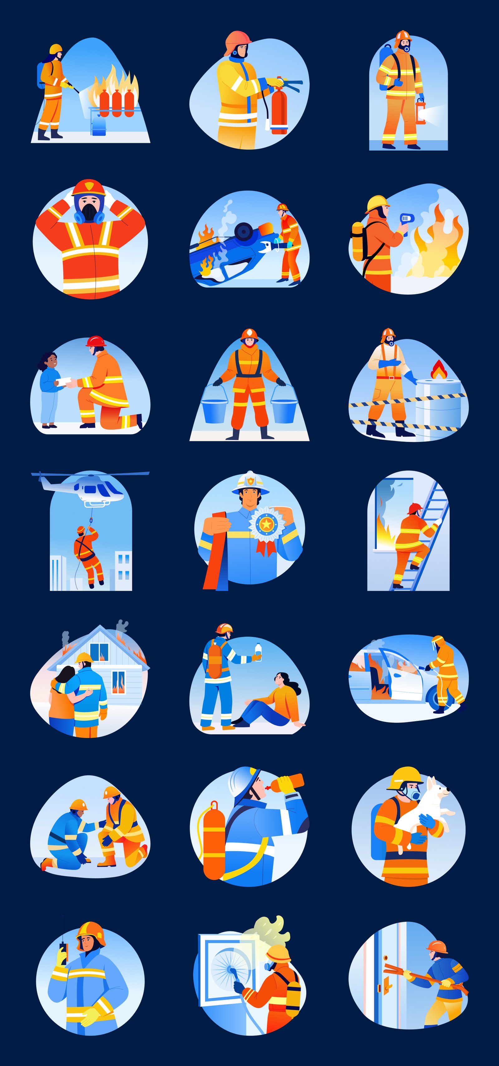 Firefighter Illustration Art Set