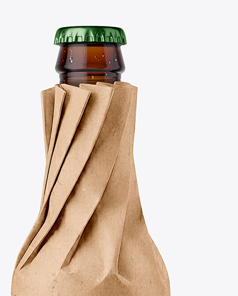 Beer Bottle in Paper Wrap Mockup