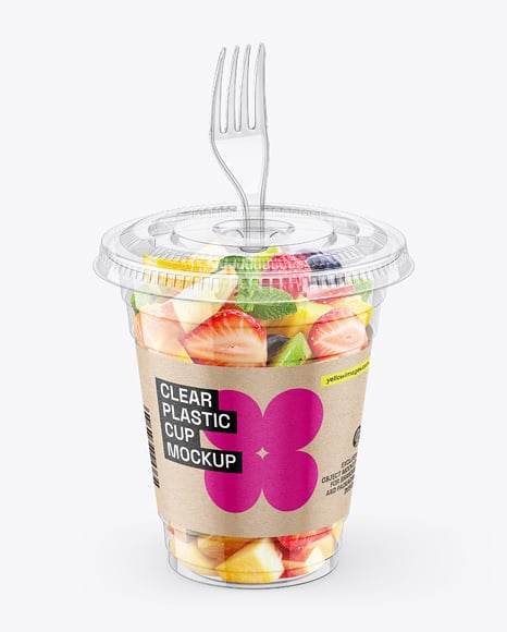 Clear Plastic Cup with Fruits Dessert Mockup