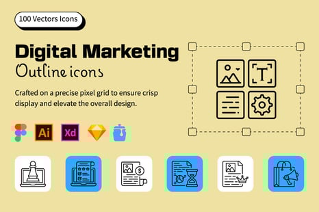 Digital Marketing Outline icon Set - Graphics