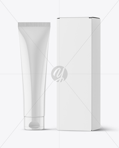 Glossy Cosmetic Tube with Box Mockup