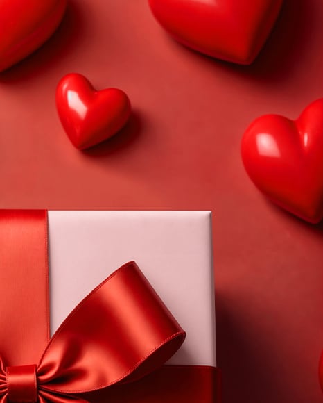 Gift Box with Red Hearts Mockup