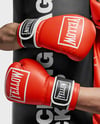 Man Wearing Boxing Uniform with Punching Bag Mockup