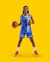 Woman Wearing Full Basketball Uniform and Holding Ball Mockup