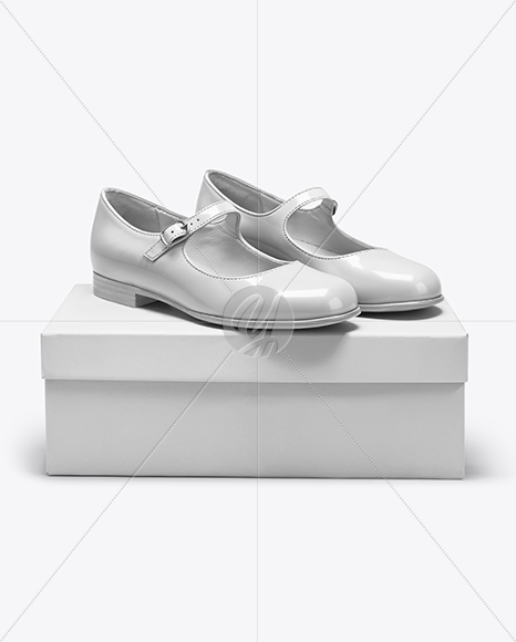 Pair of Mary Janes with Shoe Box Mockup