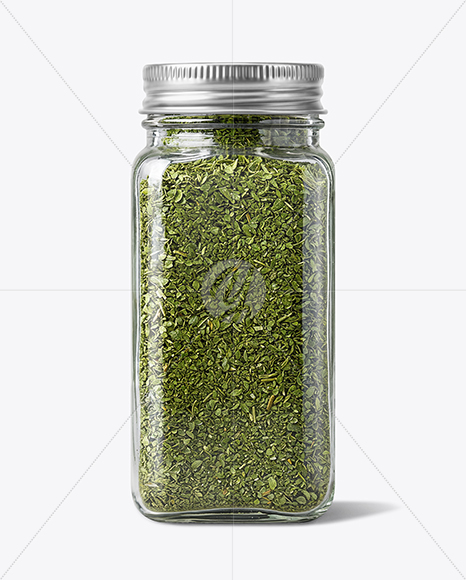 Square Glass Jar with Parsley Flakes Mockup