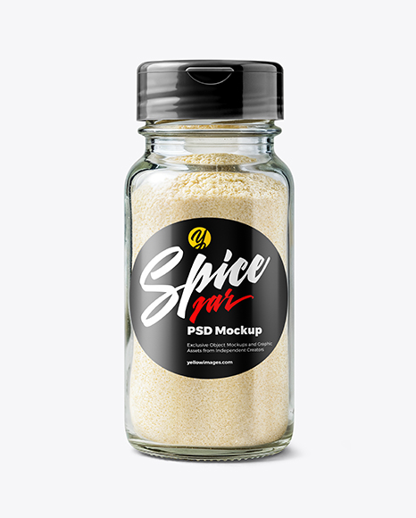 Spice Glass Jar with Garlic Powder Mockup - Realistic mockups