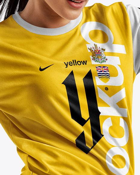 Female Soccer Player Wearing Jersey and Shorts Mockup