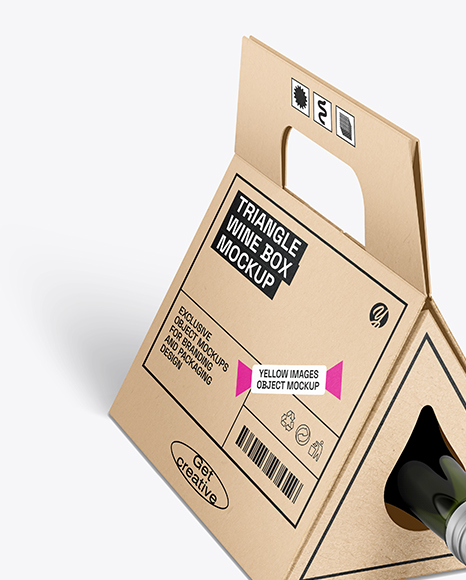 Triangular Kraft Box with Wine Bottle Mockup