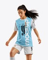 Woman Wearing Soccer Jersey and Shorts Mockup