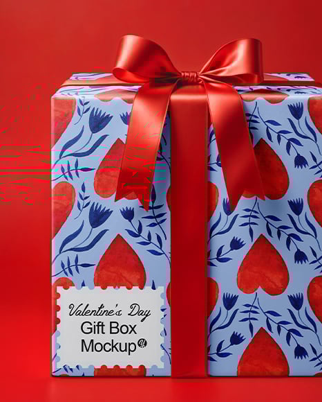 Gift Box on Red Background Mockup