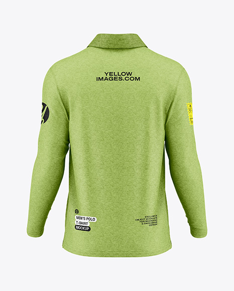 Men's Heather Long Sleeve Polo Shirt Mockup - Back View - White long sleeve mockup