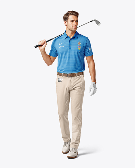 Man Wearing Golf Shirt and Chinos Mockup - Trousers mockup