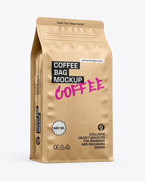 Kraft Coffee Bag Mockup - Half Side View - Coffee packaging mockup