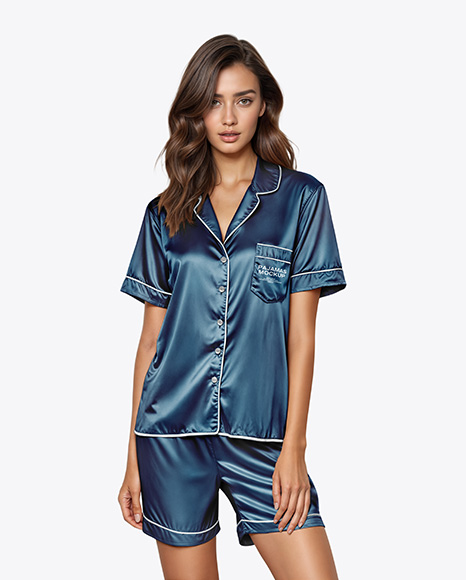 Woman Wearing Pajamas with Shorts Mockup