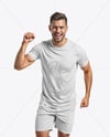 Man Wearing Raglan Soccer Jersey and Shorts Mockup