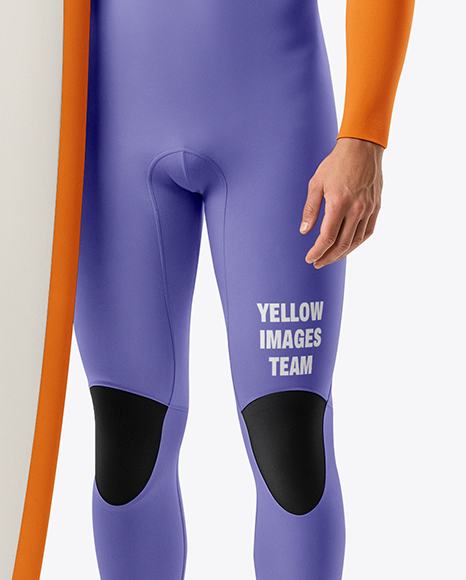 Surfer Wearing Wetsuit with Longboard Mockup