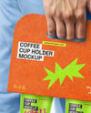 Man with Coffee Holder Mockup