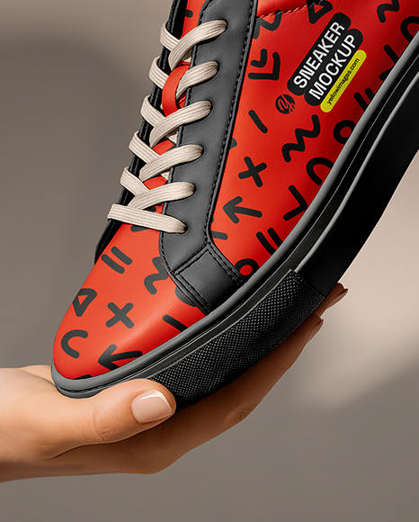 Woman's Hands Holding Sneaker Mockup